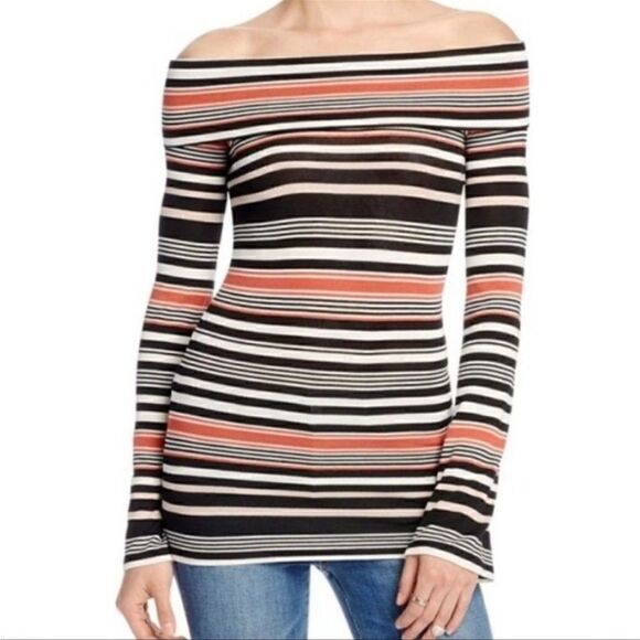 Free People Stripe Cowl Neck Off the Shoulder Black White Women’s Top XS - Picture 1 of 7